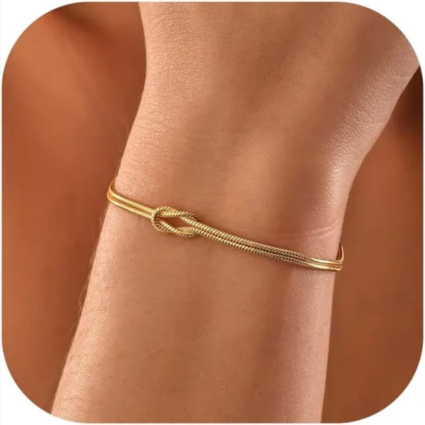 Love Knot Bracelets for Women 14K Gold Plated Dainty Snake Chain Infinity Bracelet Adjustable Stainless Steel Jewelry Gifts