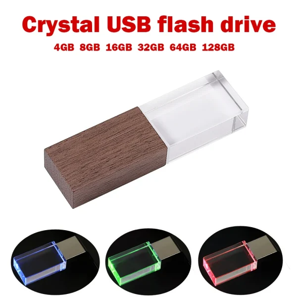 LED Lamp Crystal 64GB USB Flash Drive 32GB Pen Drive Maple 16GB Memory Stick 8GB Wedding Photography Gifts U Disk 4GB